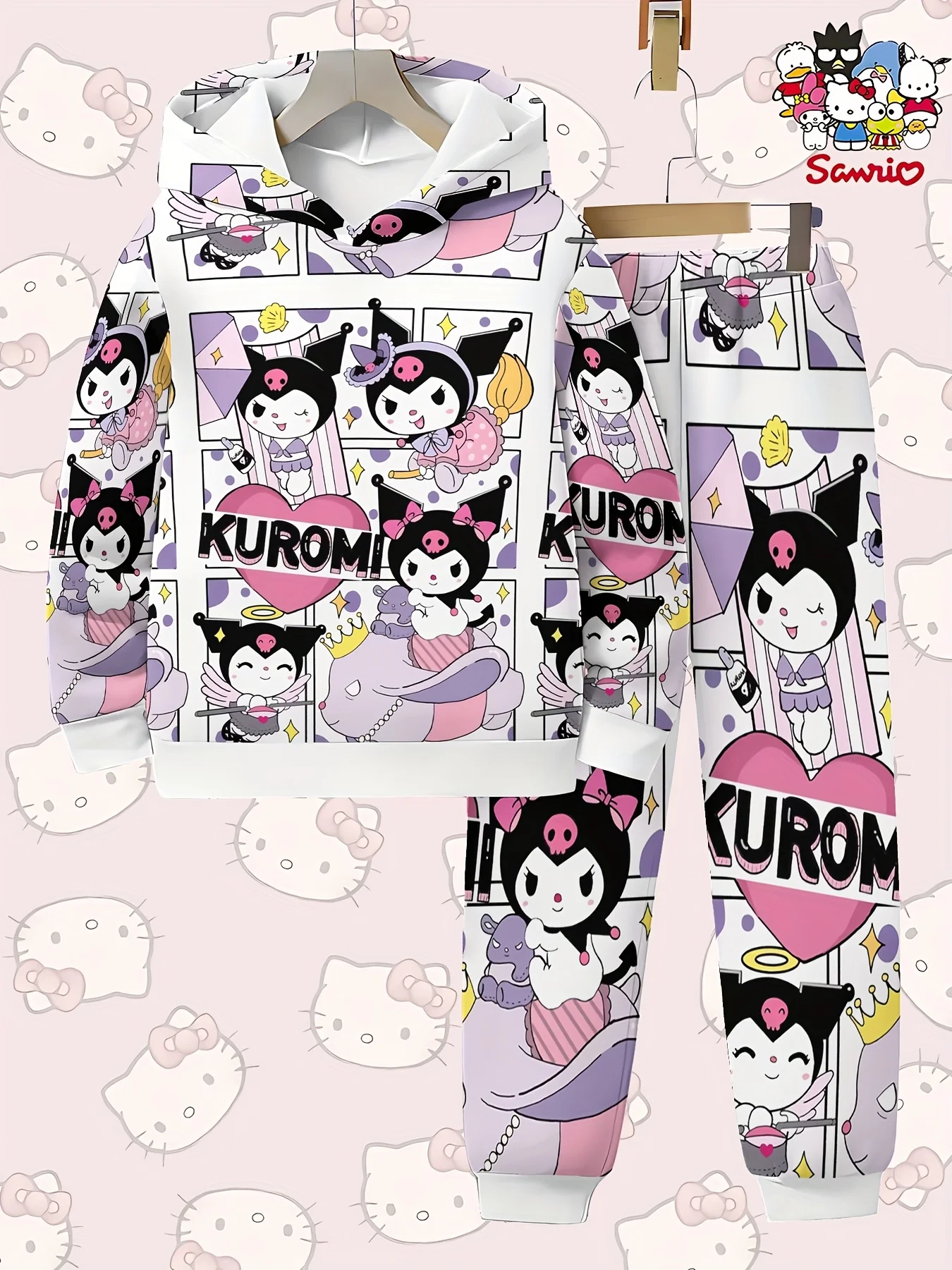 

Hello Kitty 2pcs/set Kuromi Kids Adult Hoodies Set for Boys Girls Suit Casual Sweatshirt Sportswear Set Spring Autumn 2026 New