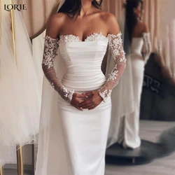 LORIE Elegant Mermaid Evening Dresses Beaded Sweetheart Off Shoulder Pleated Elastic Satin Prom Dress Arabia Lace Party Gowns