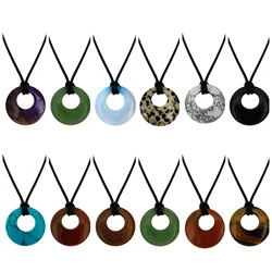 Collar de cristales curativos de Donut circulares de 28mm, amuleto de piedras preciosas de Chakra semipreciosa Natural, moneda de la suerte, Donuts, protección