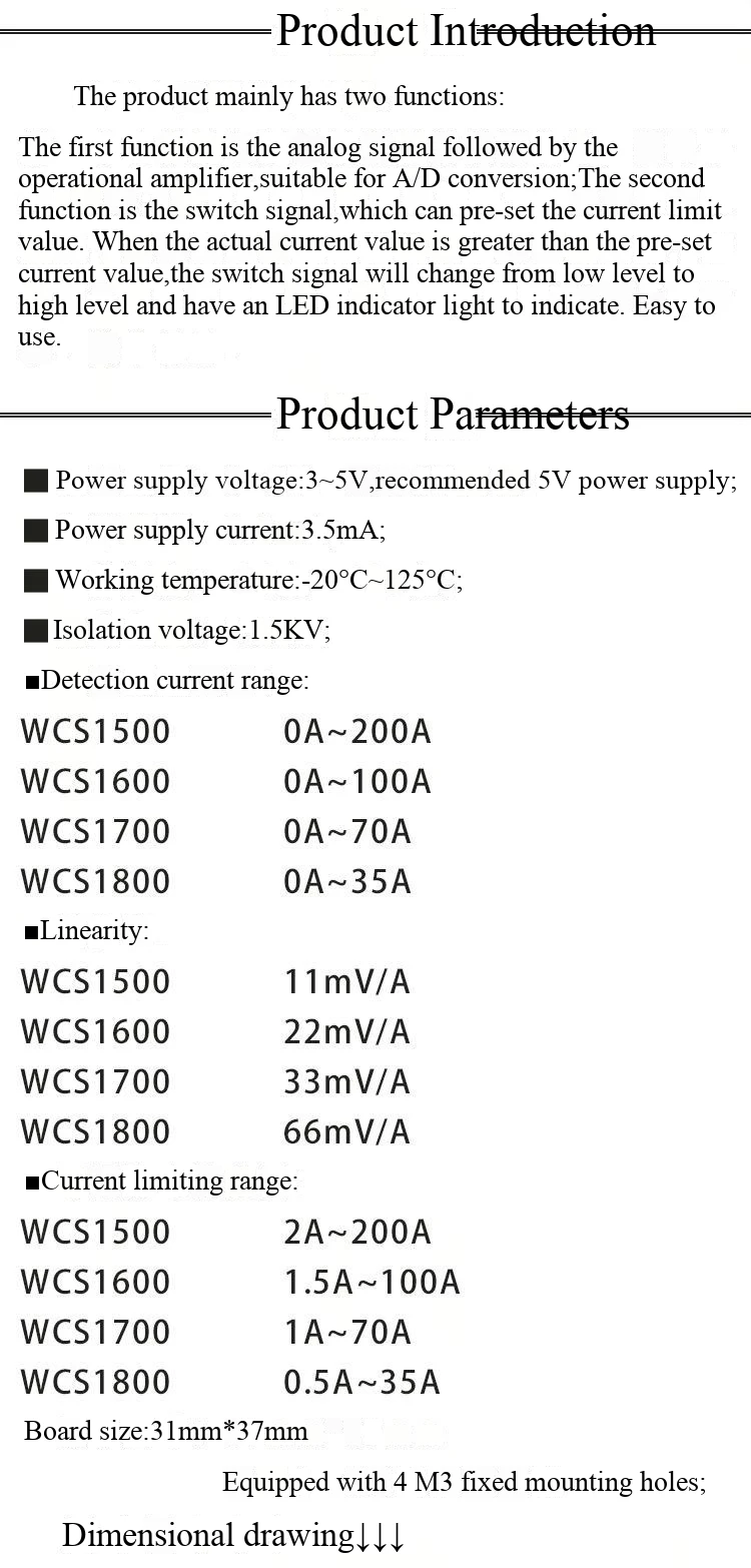 WCS1700/1800/1600/1500 Hall-Stromsensoren mit einstellbarem 35A/70A Kurzschluss- und Überstromschutz – Detail 2