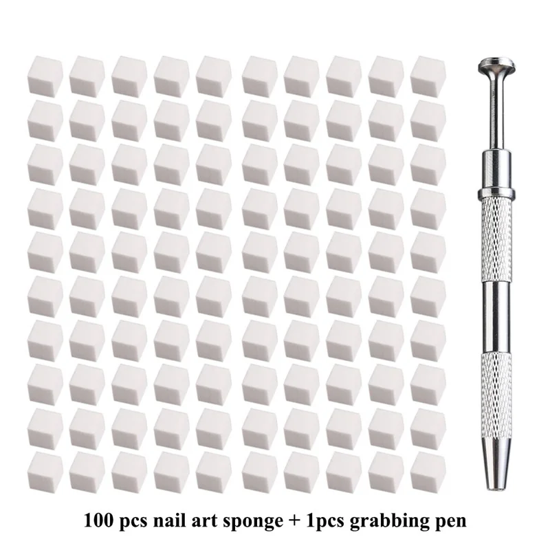 100Pcs Sponge Gradient Nail Art Stamper Tool Nail Sponge Gripper Tool Gel Polish Color Gradient Brush Glitter Powder Dotting Pen