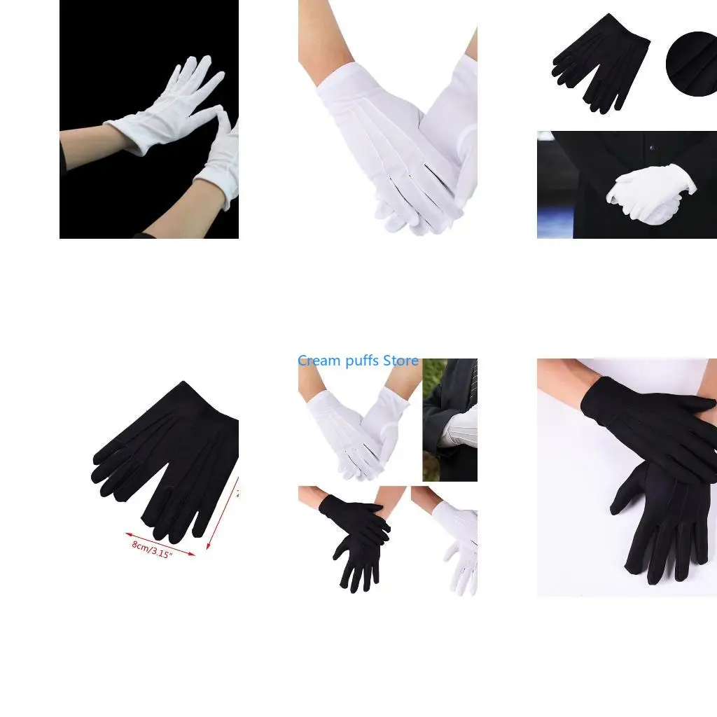 50LE Soft Stretchy Working Gloves Formal Costume Reusable Short Full Finger Mittens for Women Men Show Uniform Party