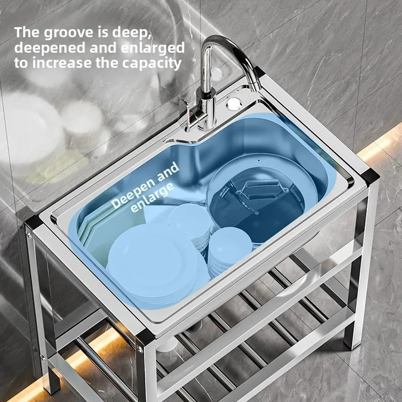 Thickened Stainless Steel Kitchen Sink Large Single Bowl Welded Reinforcement Bracket Dishwashing Kitchen Items Kitchen Sink