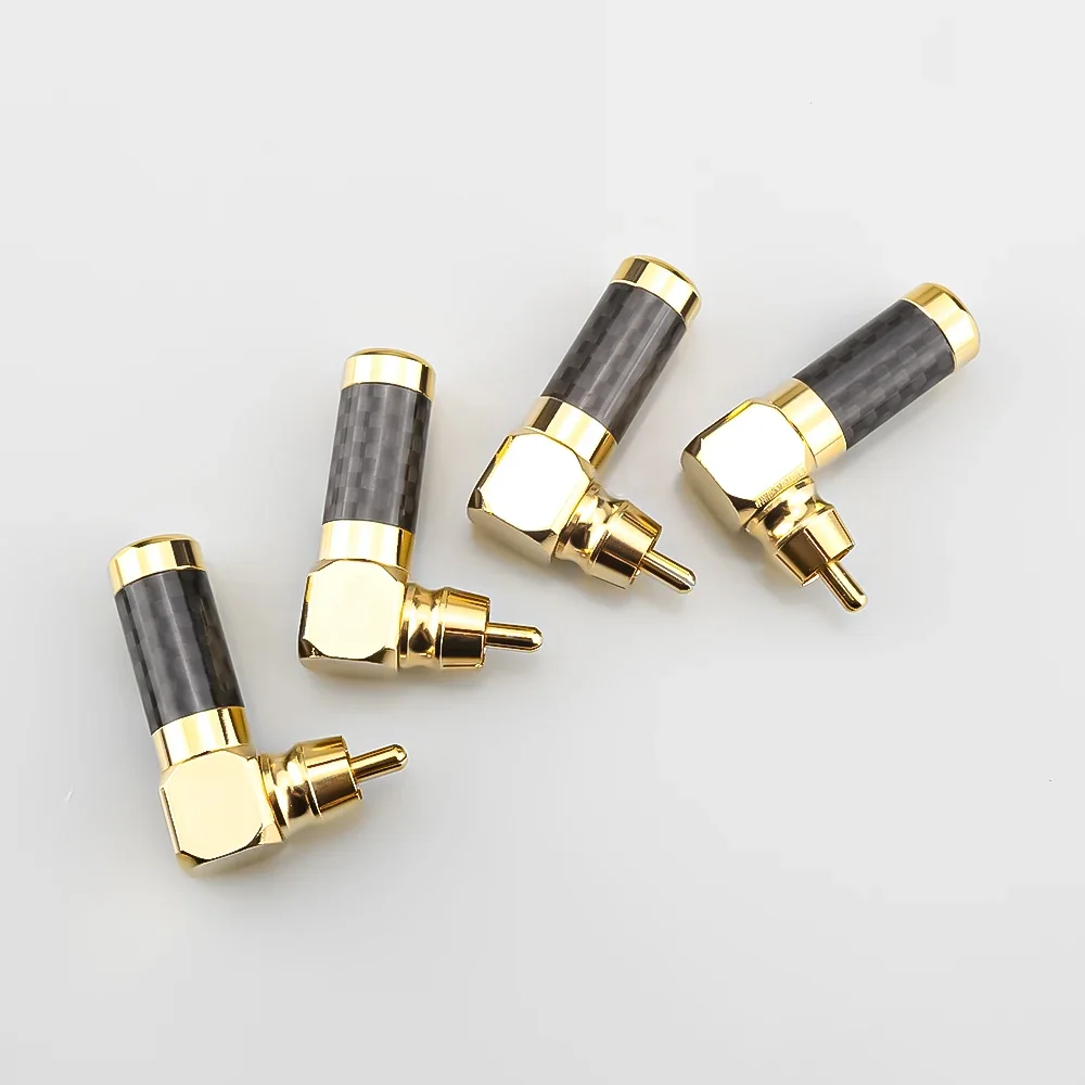 ألياف الكربون الأسود 4 قطعة 24K الذهب 90 درجة الزاوية اليمنى المتكلم RCA المقابس الصوت وصلة مرفاع للصوت الموسيقية HiFi
