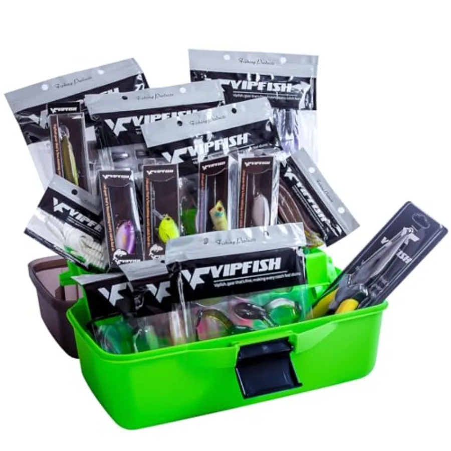 

Fishing Tackle Box with Tackle Included Lures, Hooks, Weights, 3-Layer Freshwater Fishing Tackle Kit for Bass Trout Walleye Fis