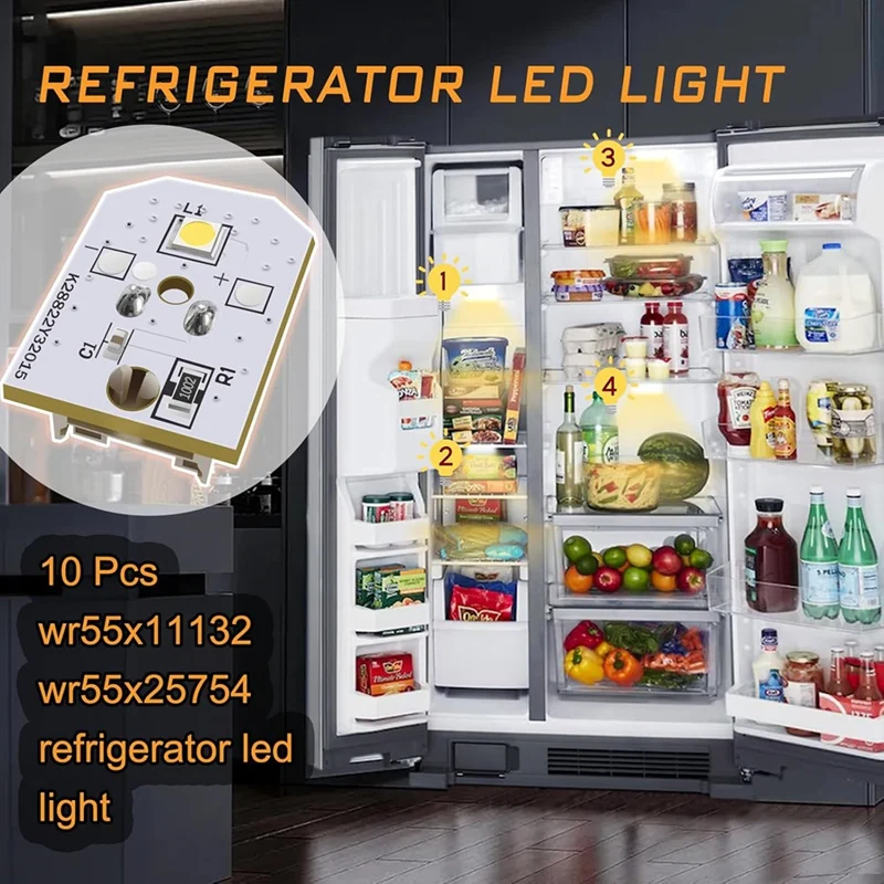 BAAG-WR55X11132 WR55X25754 Refrigerator Light,Refrigerator Led Light Assembly Replacement Wr55x30602 Wr55x26486 10 PCS