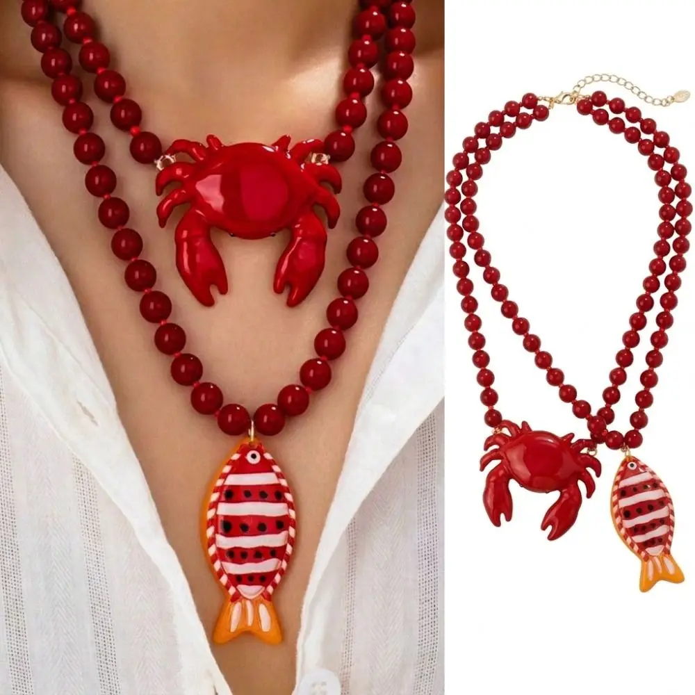 Trendy Boho Style Crab Pendant Childishness Design Handmade Beaded Ocean Theme Layered Multi-Layer Jewelry Gifts