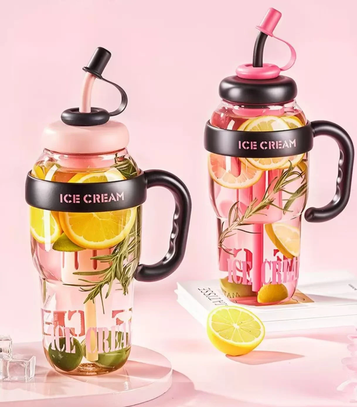 Taza Ice King para niñas, taza gigante de té de la leche con pajita y filtro de té, botella de agua de plástico de gran capacidad