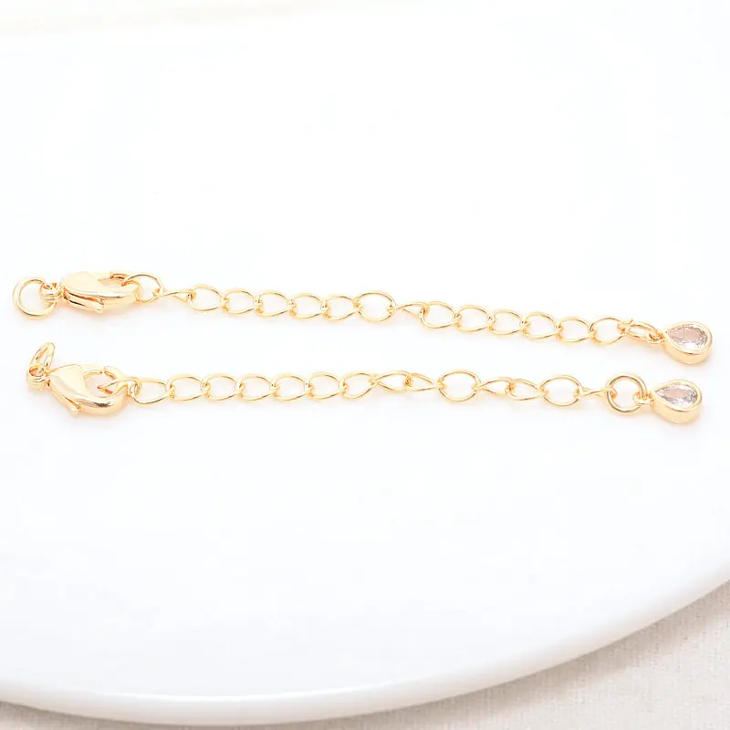 6PCS 14K Gold Color Brass and Zircon Drop Extender Chain with Lobster Clasps High Quality Jewelry Accessories  DIY