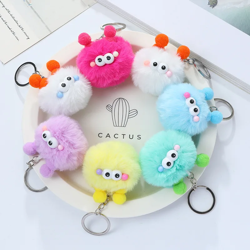 Cute Colorful Coal Plush Doll Keychain Toys Soft Cartoon Pendant Backpack Hanger Car Decoration Creative Keyring Color Random