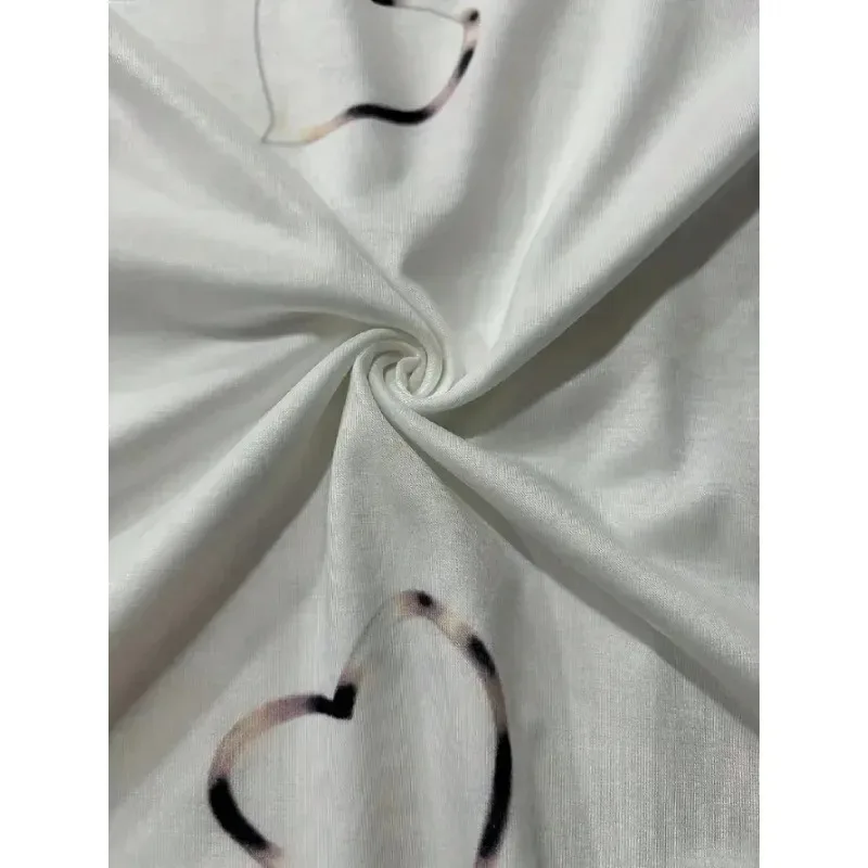 เสื้อยืดลําลองแขนยาวพิมพ์ลายรูปหัวใจคอวีอเนกประสงค์ของผู้หญิงขนาดบวก