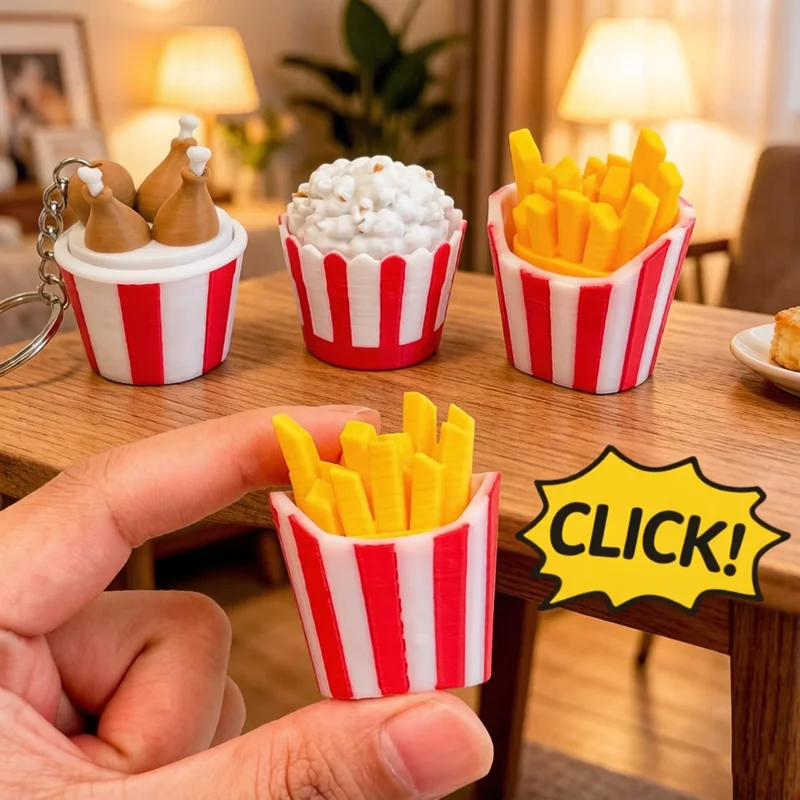 Creative Fried Chicken Frie Key Chain Keyboard Keycap Fidget Clicker Stress Relief Button Mini Portable Finger Decompression Toy