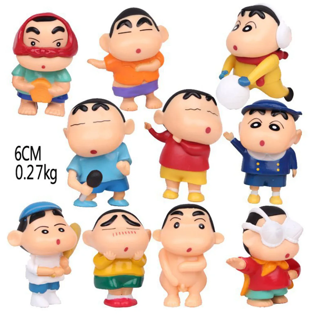 10ชิ้น/ล็อตดินสอสี Shin-Chan อะนิเมะแอ็คชั่น Kawaii รุ่น Q มินิตกแต่งของสะสมเด็กงานอดิเรกของเล่นอุปกรณ์ของขวัญ