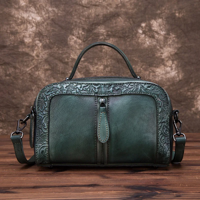 MOTAORA-Bolsa de ombro de couro genuíno para mulheres, bolsas vintage com alça superior em relevo para mulheres, bolsa crossbody retrô pintada à mão