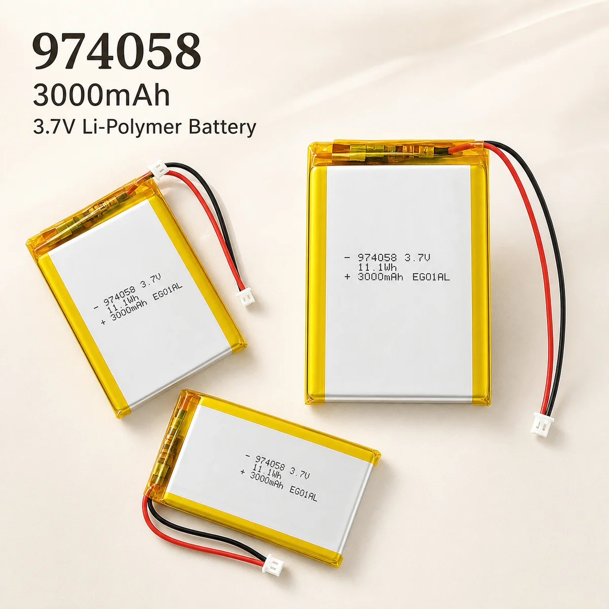 Rechargeable 974058 LiPo Battery 3.7V 3000mAh PH2P Plug Lithium Polymer Cell for Massage Gun GPS Navigator Aeromodelling