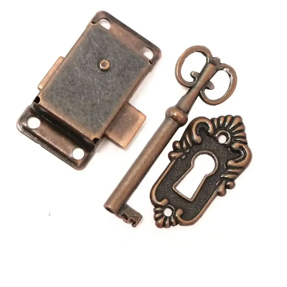 Classic Style Antique Bronze Skeleton Key Lock Vintage with Keys and Screws Cabinet Lock DIY Decorative Locks Furniture