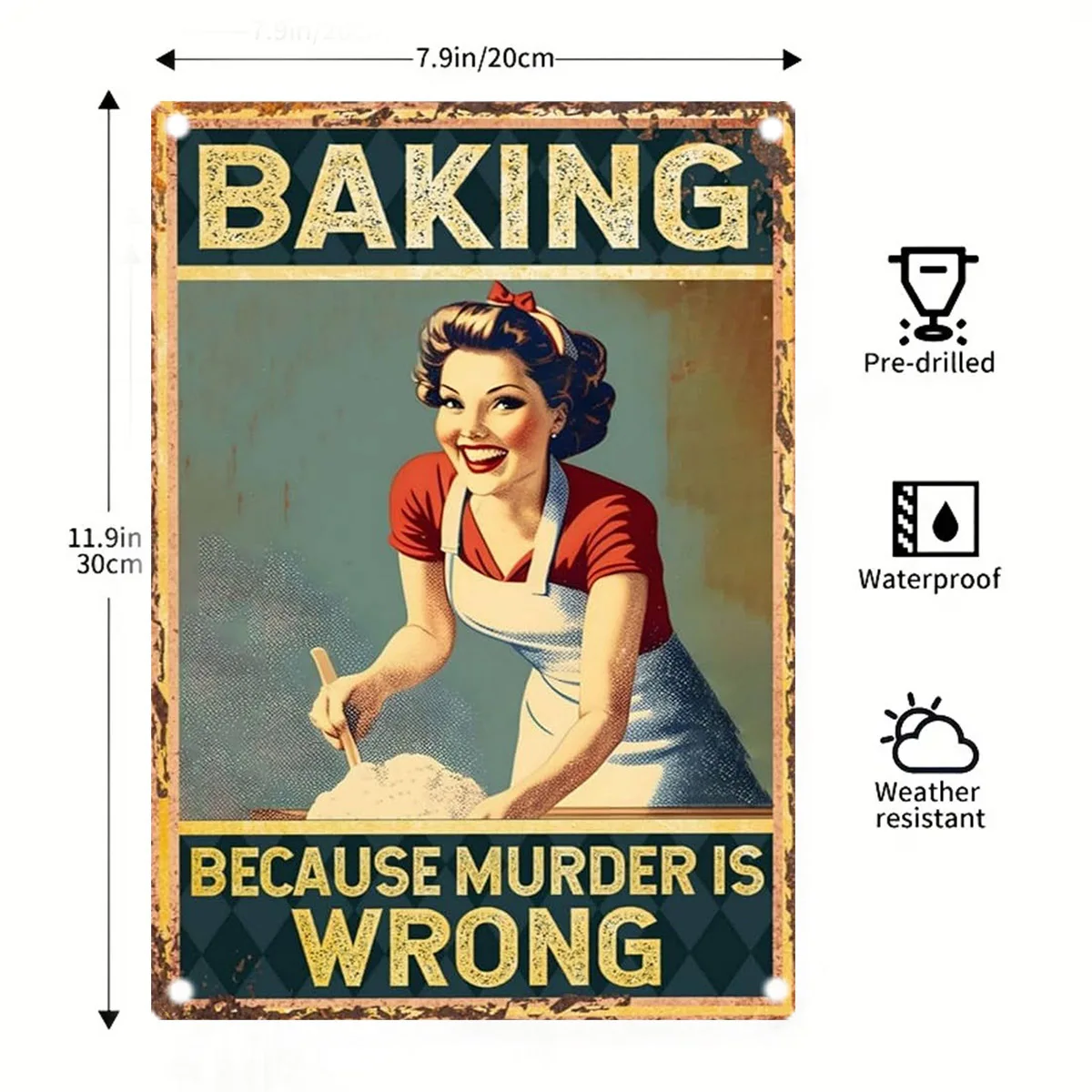 Baking Humor Metal Tin Box Sign,    Tin Wall Art, Rectangular Horizontal Sign with 