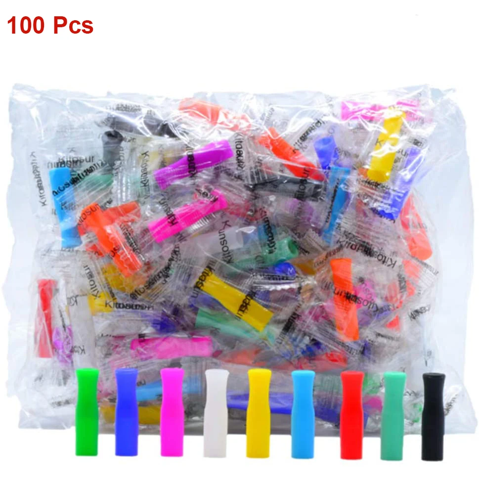 100pcs Metal Straw Cover Straw Tips Reusable Silicone Straws Tips for Regular 1/4 Inch Wide Food Grade Straws Tips Covers