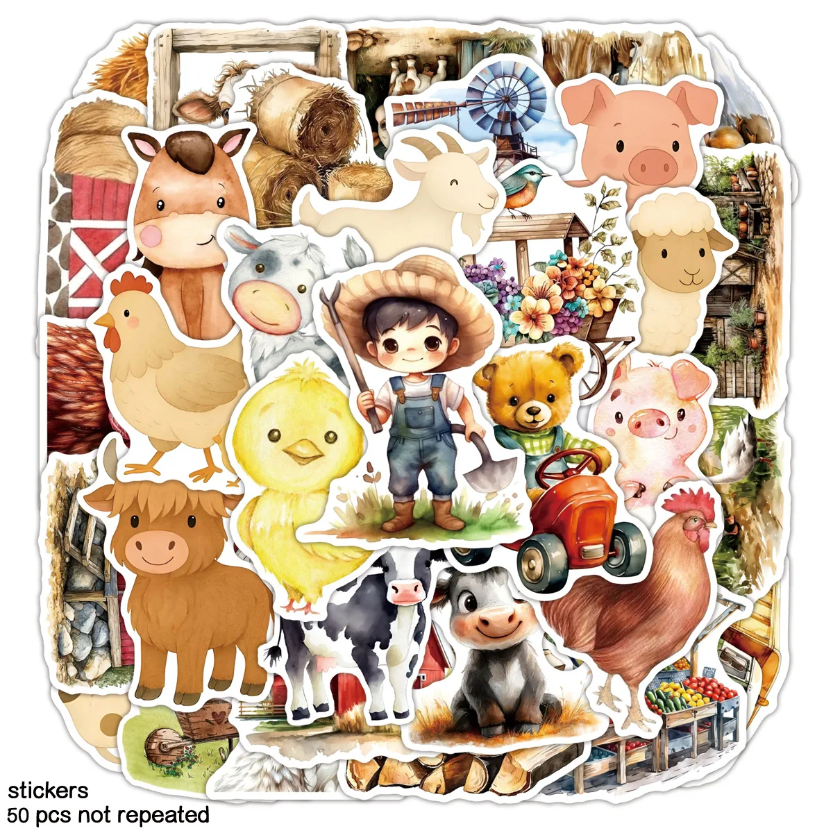 

10/50PCS Farm Agricultural Farming Art Style Cartoon Stickers Decoration Notebook Phone Cup Fridge Waterproof Sticker Kid Toys