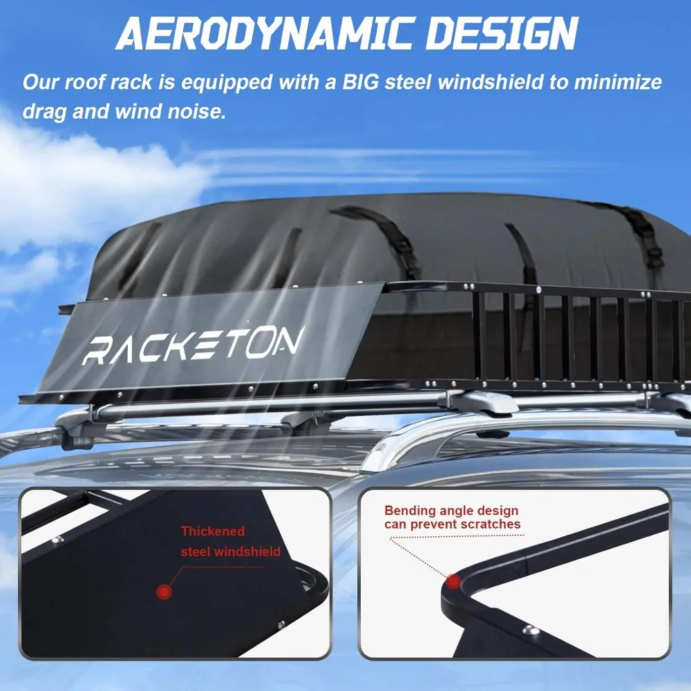 سلة شحن سقف SUV شديدة التحمل مقاس 64 × 39 × 8 بوصة، رف أمتعة فولاذي مضاد للصدأ للشاحنات #4