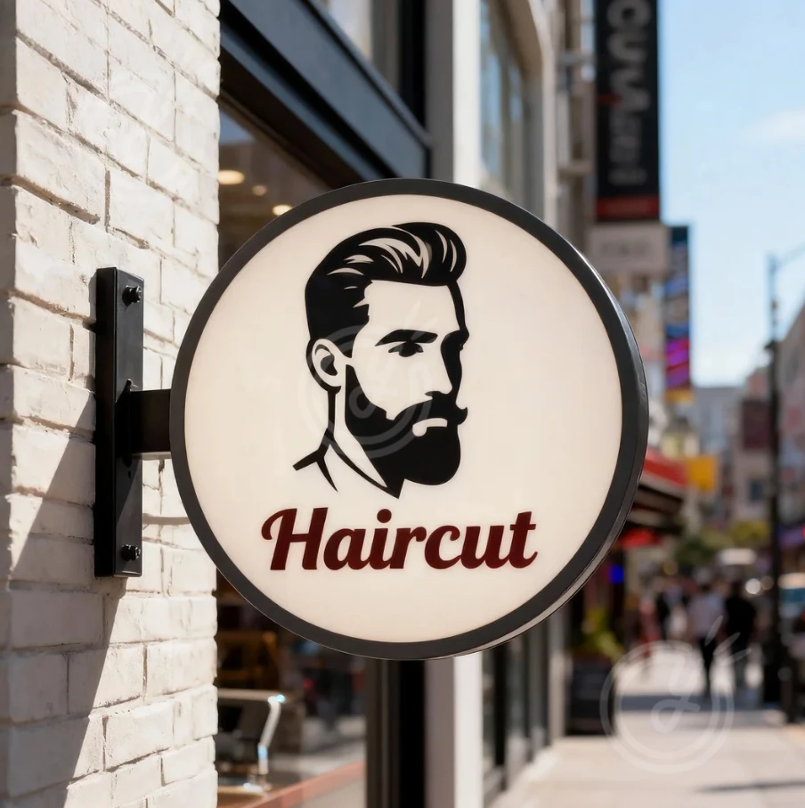 Exterior Double Sided Sign Light Box Store Front Wall Outdoor Decoration Blade Illuminated Round Advertising Led Neon Bar Barber