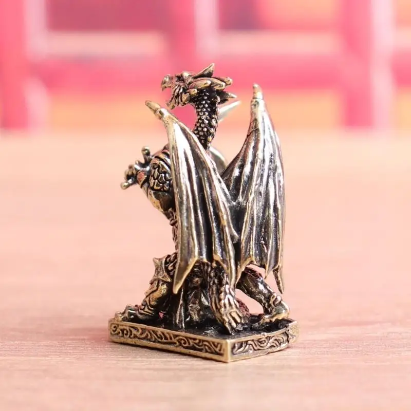 QX2E Antique-Finish Dragon Display Statue, Cast in Metal with Detailed Fighter Equipment, a Fantasy Creature Profile, and a