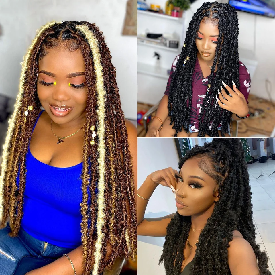 Estensioni dei capelli all'uncinetto da 36 pollici Farfalla sintetica Locs Estensioni dei capelli afro Intrecciatura all'uncinetto Dread Locks per le donne africane