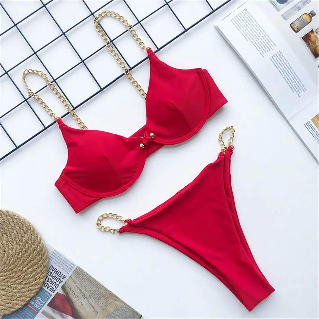 Sexy High-Cut-Bikini mit goldener Kette, Damen-Badebekleidung, zweiteiliger Bikini-Set, Badeanzug mit Bügel, Badebekleidung, Badeanzug, Modell V1646 – Detail 27