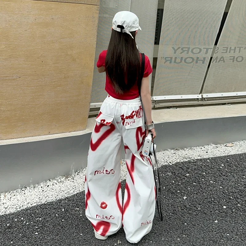 summer junior Girls Love Graffiti Casual Pants teenager girl Casual Hip Hop cargo pants kids Dance pants children clothes