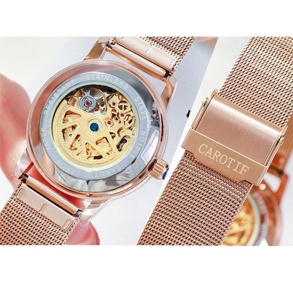 CAROTIF Woman Watches Ladies Mechanical Automatic Crystal Business Luxury Wateproof Wristwatch New Women Watch Reloj Mujer 2023