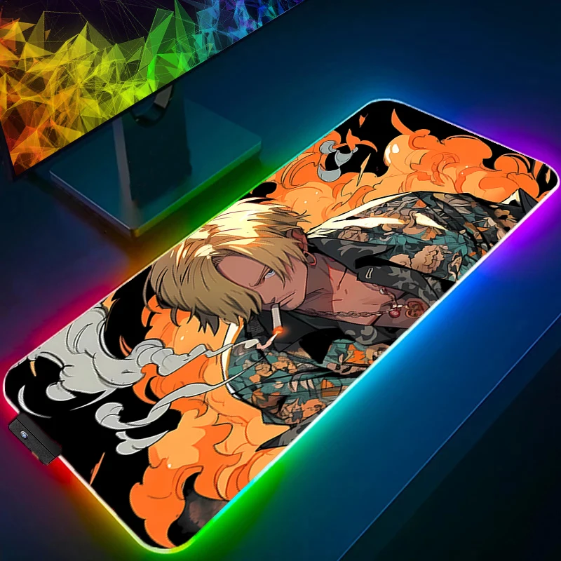 

RGB Mouse Pad one Piece Sanji gamer Large LED Keyboard NonSlip Rubber Computer Carpet Desk Mat PC Gamer Backlight XXL MousePad