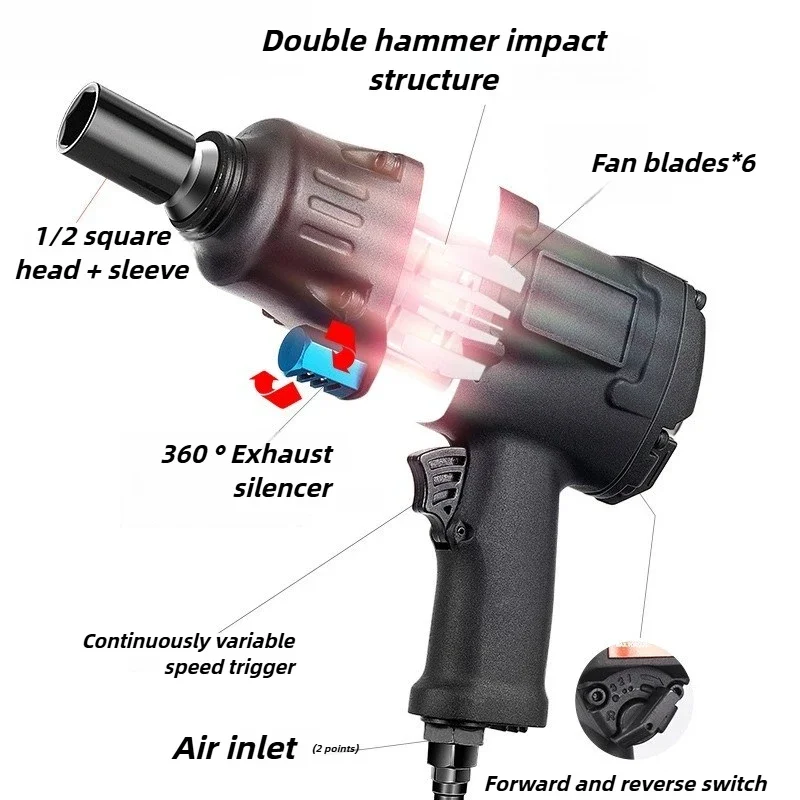 1/2 Pneumatic Wrench Adjustable Auto Repair Wrenches Complete Hex Wrench Socket Set Industrial Grade Mechanic Automobile Tool