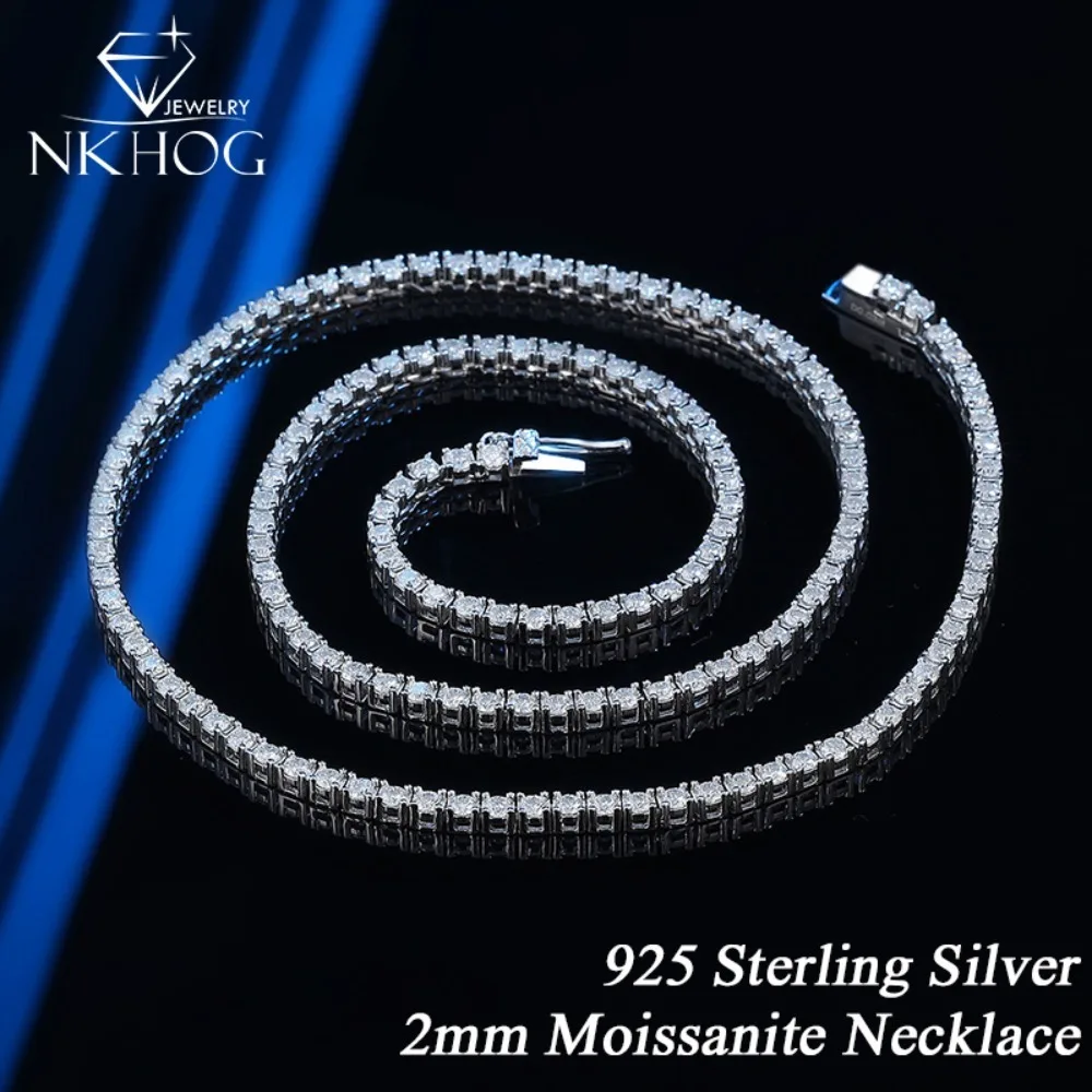 

NKHOG 2mm Moissanite Tennis Necklaces Women 925 Sterling Silver Sparkling Diamond Chains Wedding Gift Fine Jewelry GRA Certified