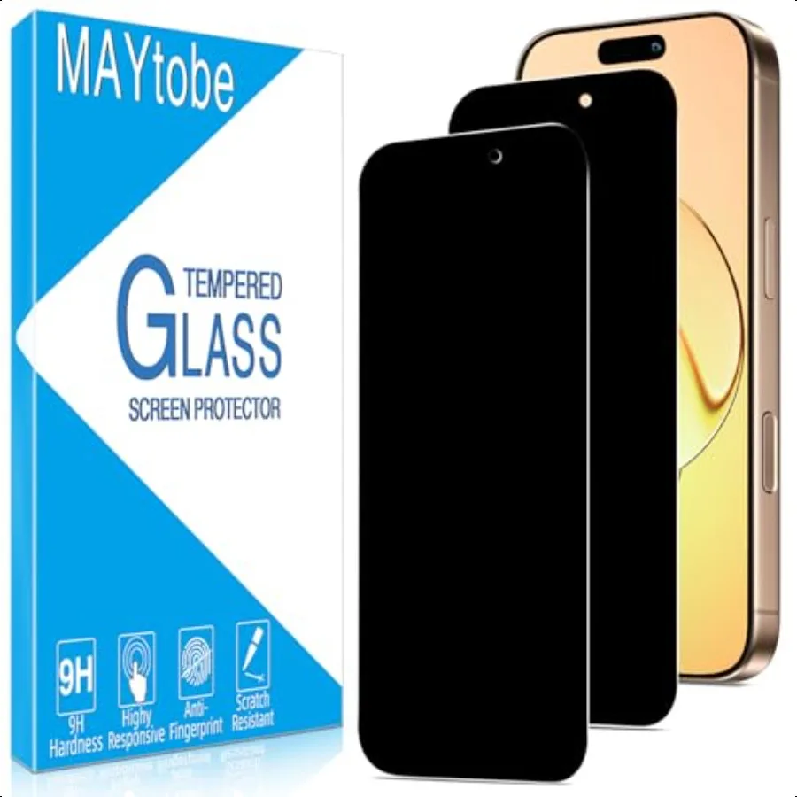 MAYtobe [2Pack Privacy Screen Protectoed for iPhone 16 Pro Tempered Glass Anti Spy No Bubbles Anti Scratch Easy to Install