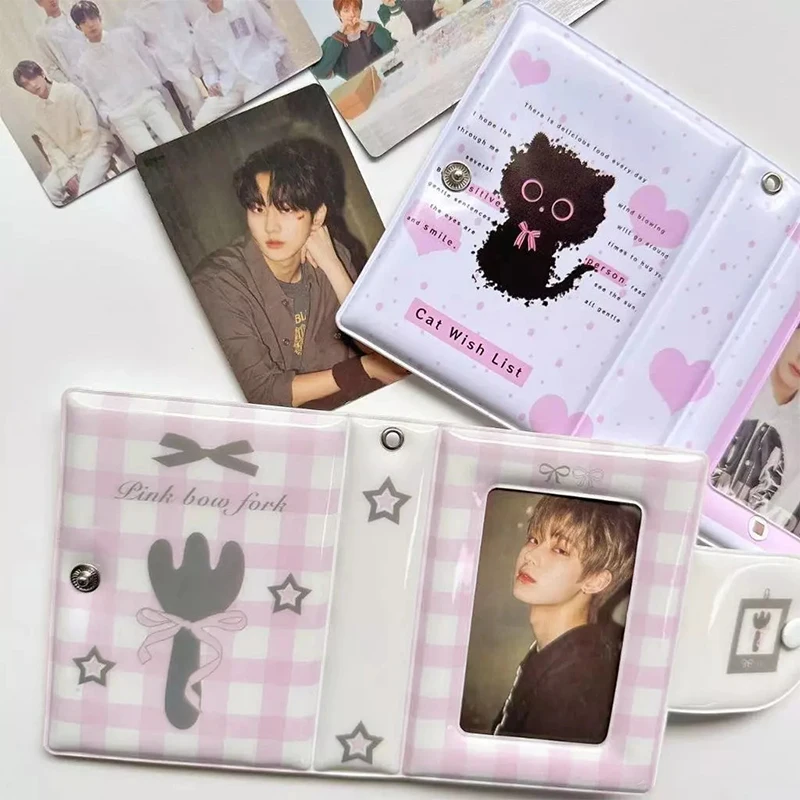 3 Inch Photo Album 32 Pockets Fork Black Cat Style ID Card Kpop Idol Photo Card Holder Storage Collect Book