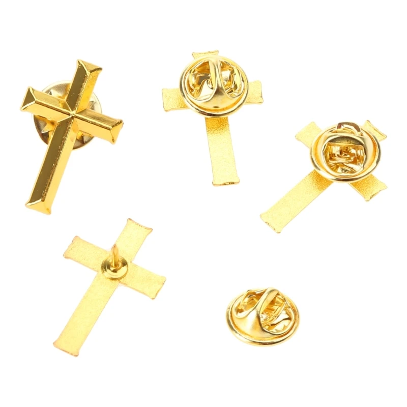 10pcs/set Golden Cross Metal Badge on Christian Cross Pin Brooch Jewelry For Women Men Party Jewelry Accessories Gifts