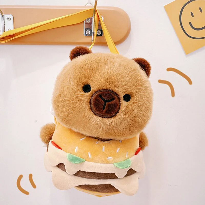 Miniso Burger Plush Toy Backpack Capibala Crossbody Bag Detachable Potato Chips Bear Bag Gift for Children