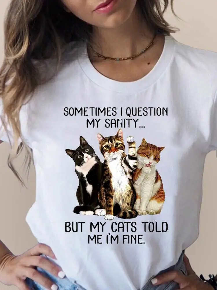 T-shirt graphique imprimé chat 3D pour femmes, vêtements à manches courtes, t-shirts d\'été pour femmes, mode mignonne, belle tendance