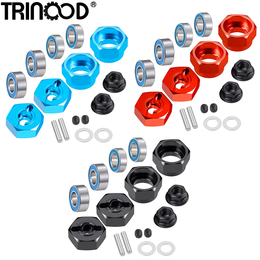 TRINOOD 4Pcs Alu 12mm Hex Wheels Rims Hub Adapter with Bearings for 1/10 Tamiya DT02 DF02 2WD RC Buggy Car Upgrade Parts