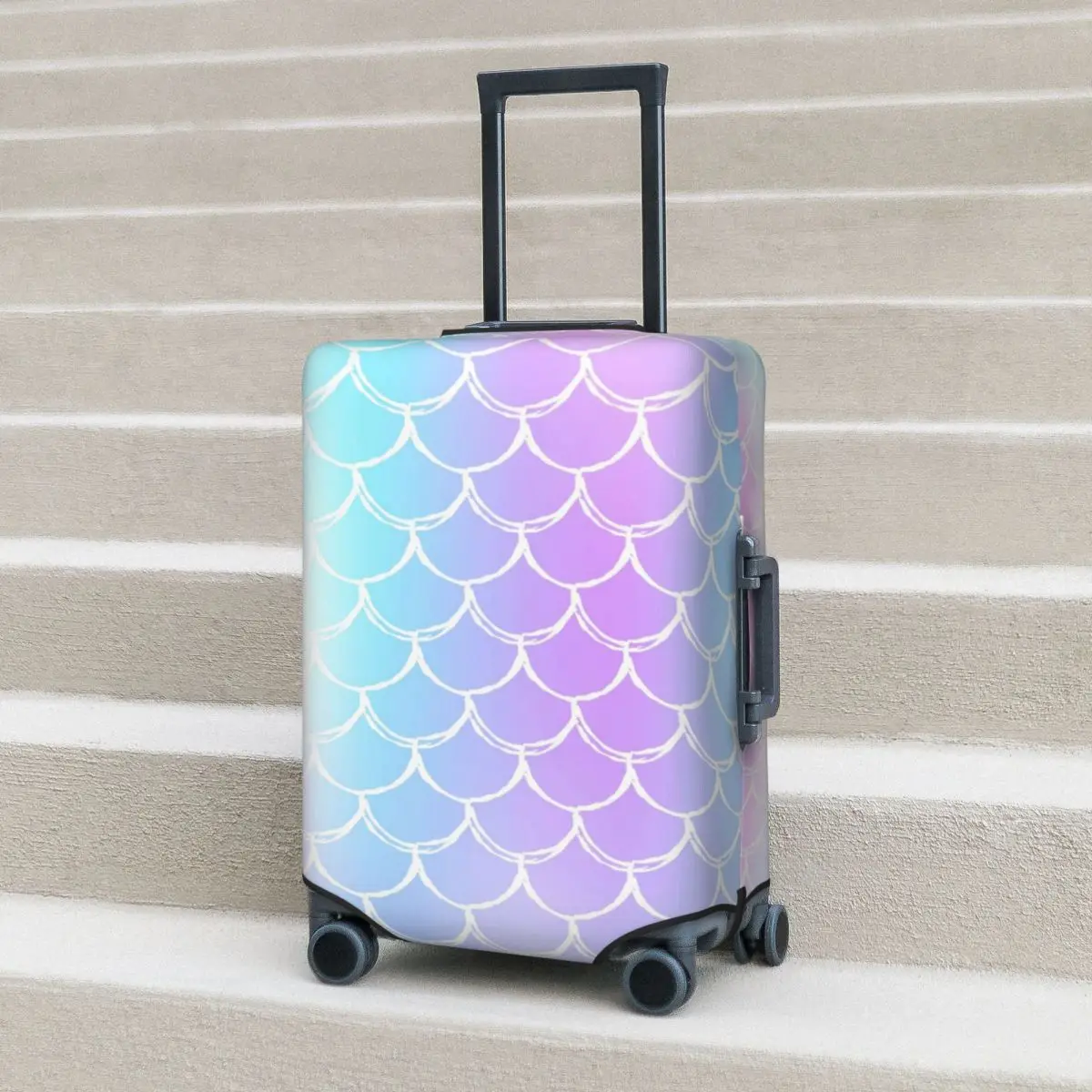 Ombre Print Suitcase Cover Mermaid Scales Travel Protector Flight Elastic Luggage Accesories