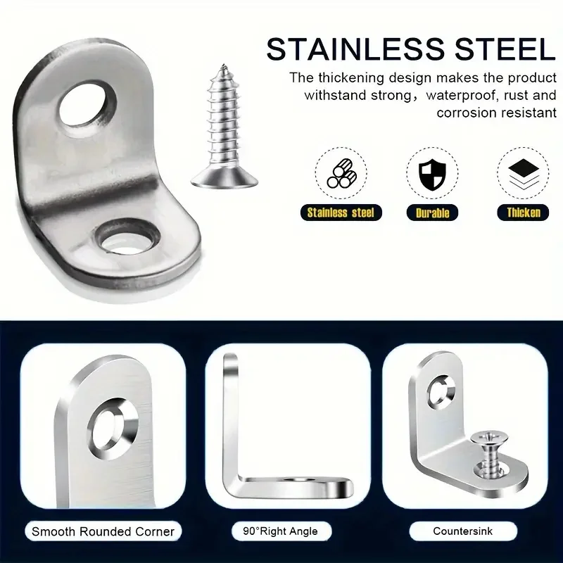 10/20/50pcs Stainless Stee L Bracket Corner Braces Joint Right Angle Bracket Fastener L-shaped Joints Support Bracket With Screw