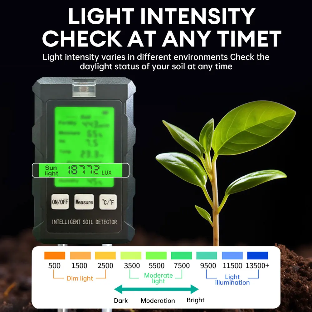 6 in 1 Multifunctional Soil Tester Soil Fertility pH Temperature Humidity Sunlight Air Moisture Detector Gardening Soli Analyzer