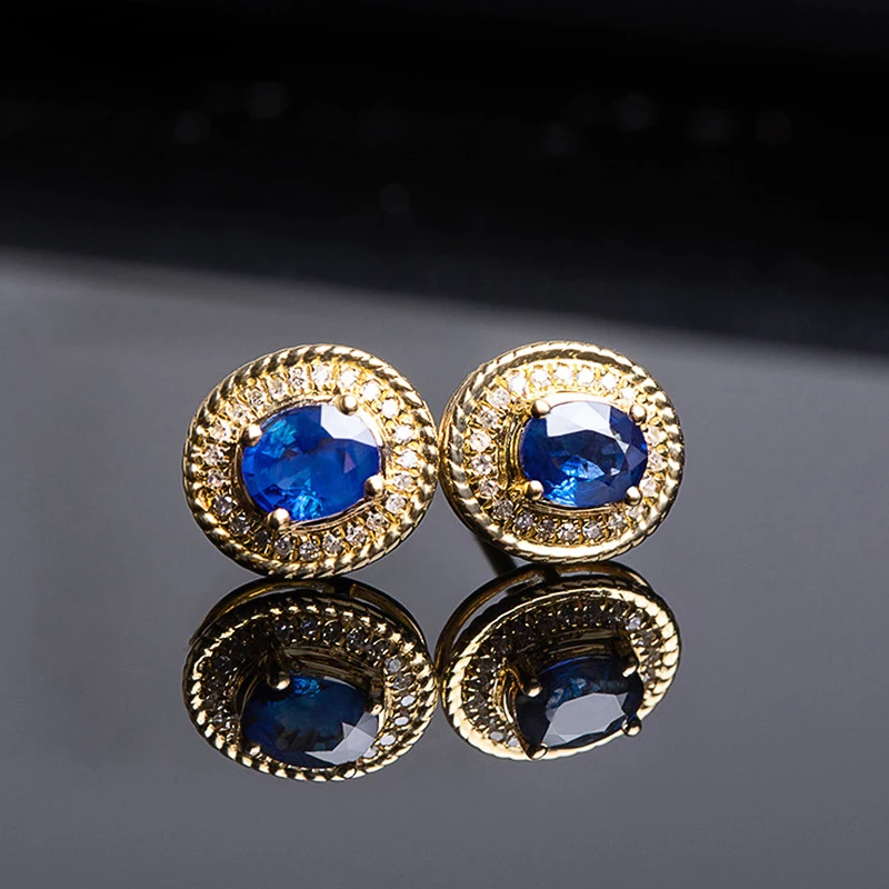 Huitan Temperament Blue Cubic Zirconia Gold Color Stud Earrings for Women Dainty Piercing Accessories Fancy Gift Fashion Jewelry