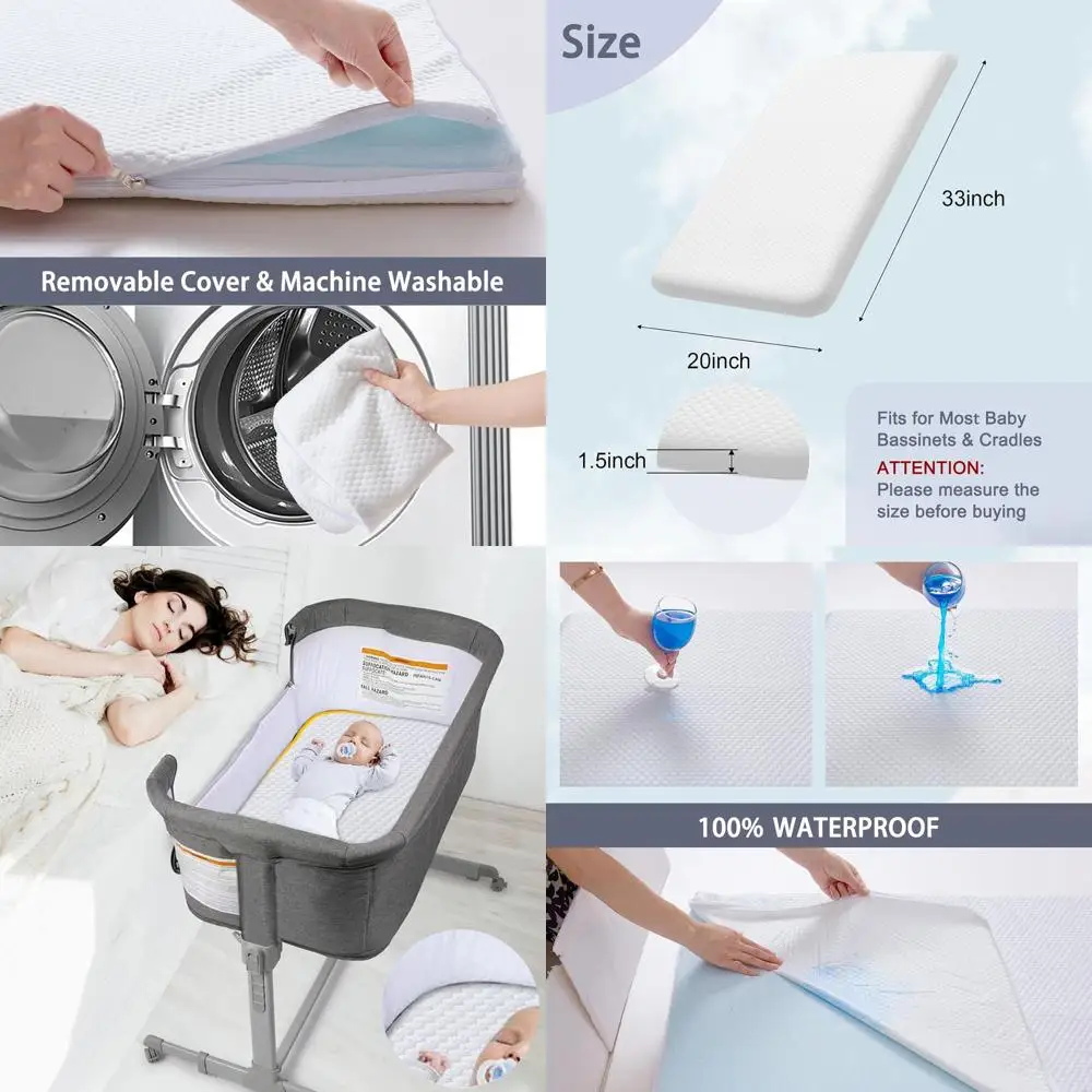 

Dual-Sided Gel Memory Foam Mattress Pad, 33 x 20, Waterproof & Breathable Cover, Compatible with Baby Delight & Mika Micky Bassi