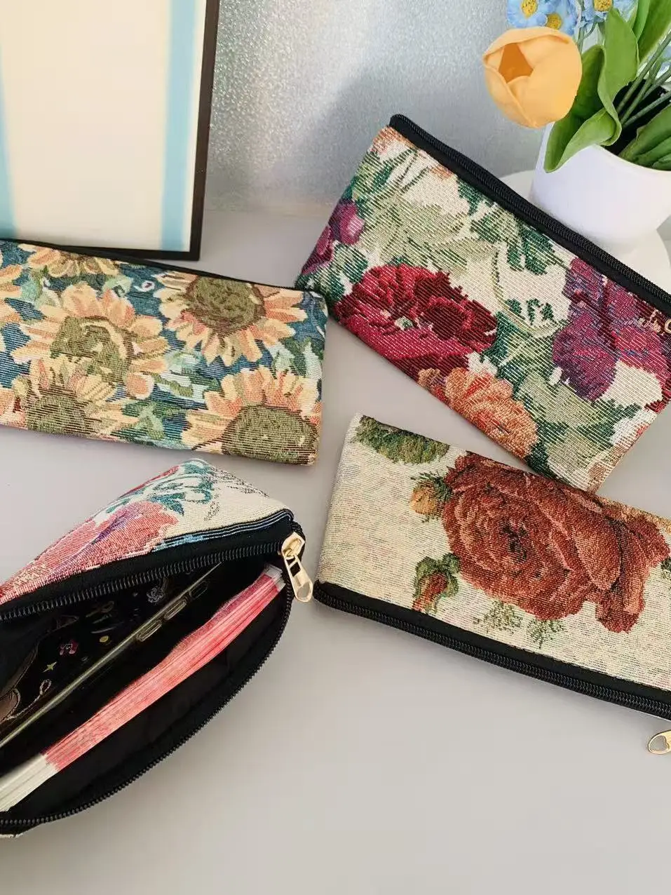 

Двусторонняя холщовая сумка на молнии с вышивкой и морская молодежная повседневная сумка через плечо с цветочным растительным узором в Корейском стиле