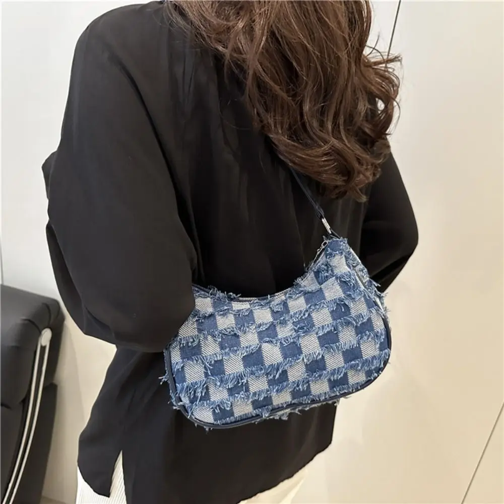 

Trendy New Design Denim Underarm Bag Tassels Vintage Single Shoulder Bag Korean Star Women's Handbag Lady