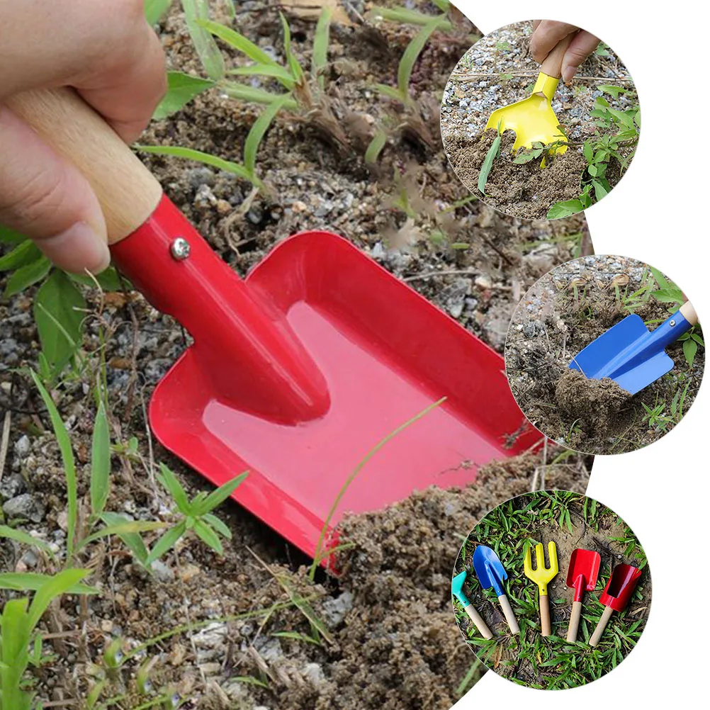 

1 set Mini Garden Shovel Set Metal Tools Handheld Wood Handle Small Sand Shovels Planting Accessories Gardening Toys Portable