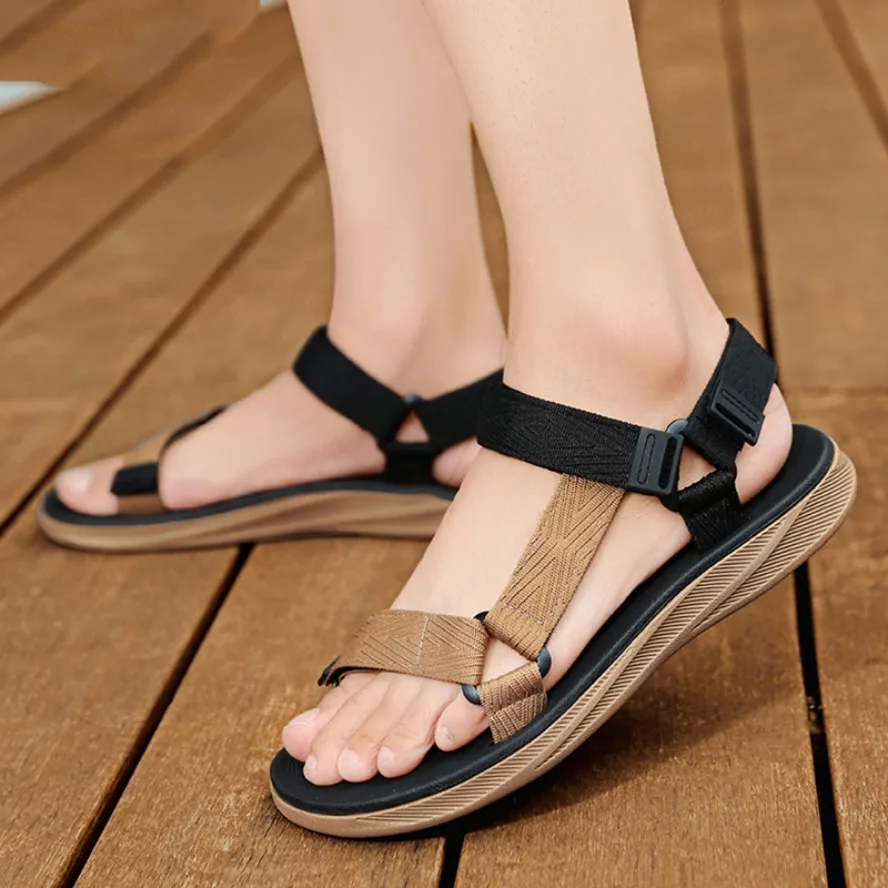 

Классические черные мужские спортивные сандалии, летние пляжные сандалии для отдыха, уличные противоскользящие дышащие сандалии на плоской подошве