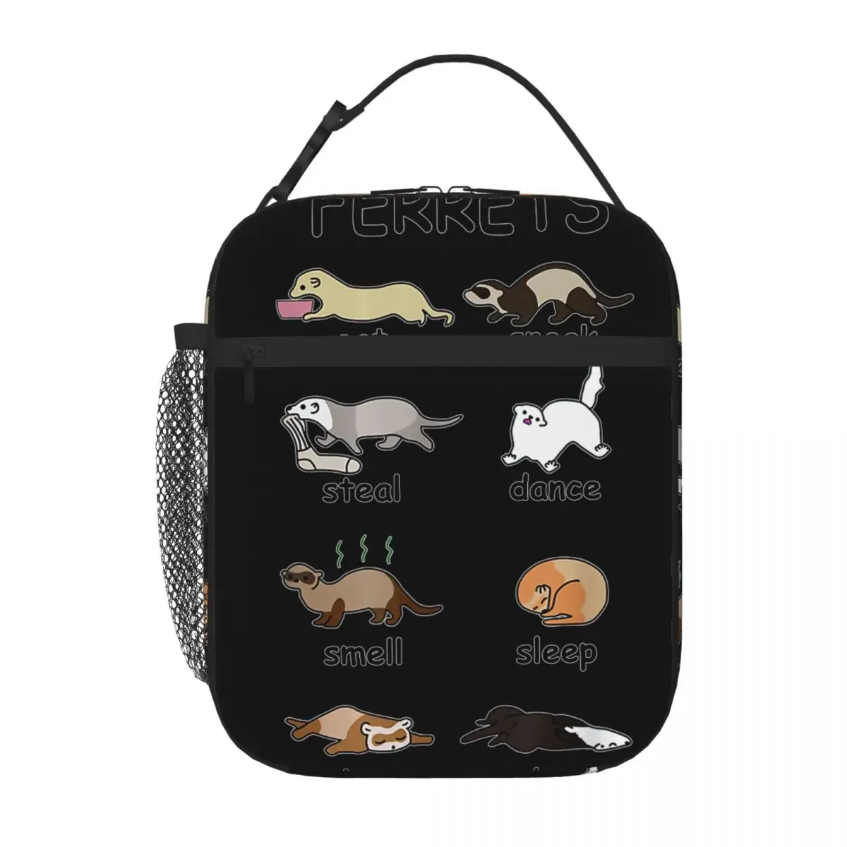 Hot Sale Ferrets Eat Sneak Steal Dance Smell Sleep Monochrome Snack Bag Lawn Dining Leakproof Lunch Bag