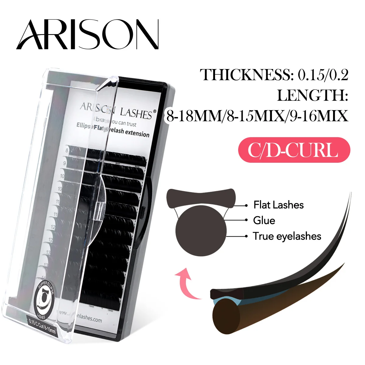 ARISON Fast Shipping Ellipse Lashes Flat Eyelash Extensions Split Tips Volume Fans Eye Lash Soft Nature False Lash For Wholesale